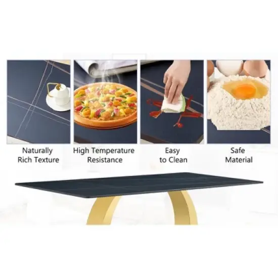 INFURNIC Patio End Tables Modern Marble Style Rectangular Casual Side Table for Small Space, Apartment, Studio,  Black, 63"*31.5"*30" image {4}