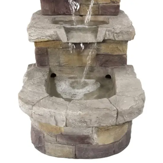 Sunnydaze 21"H Electric Polyresin 3-Tier Brick Steps Outdoor Water Fountain with LED Light image {3}