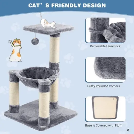 Tangkula Cat Tree Multi-Level Cat Tower w/ Scratching Posts & Cat Hammock Grey image {4}