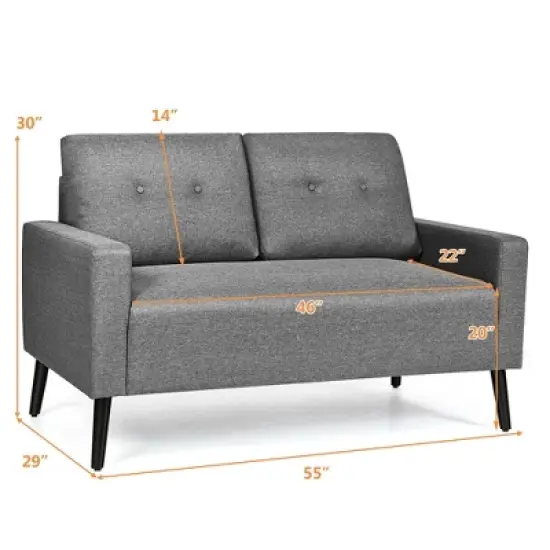Costway Modern Loveseat Sofa 55'' Upholstered Chair Couch with Soft Cloth Cushion Grey image {1}