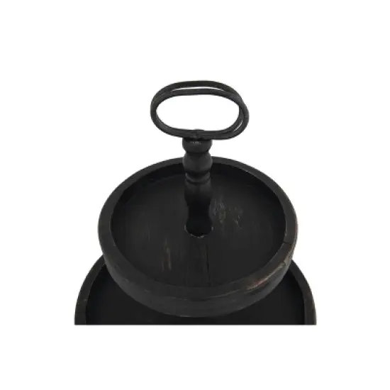 2 Tier 15" x 18.5" Distressed Wood Tray with Metal Handle Black - Storied Home image {9}