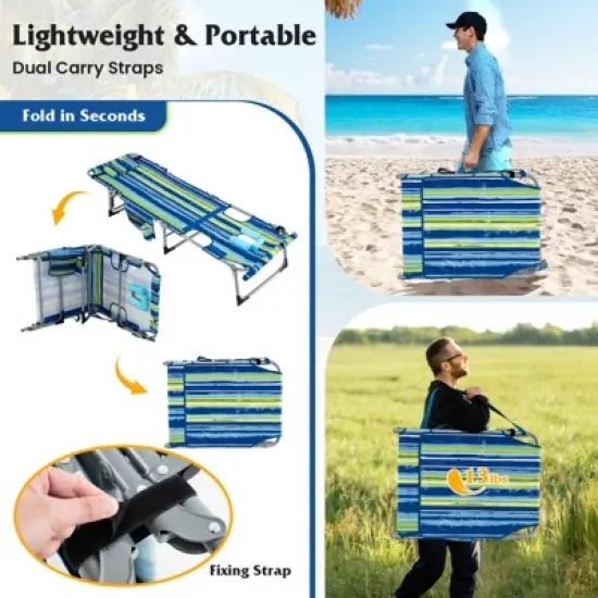 Tangkula Folding Chaise Lounge Chair Sunbathing Recliner w/ Face Hole & Removable Pillow Navy Blue image {6}