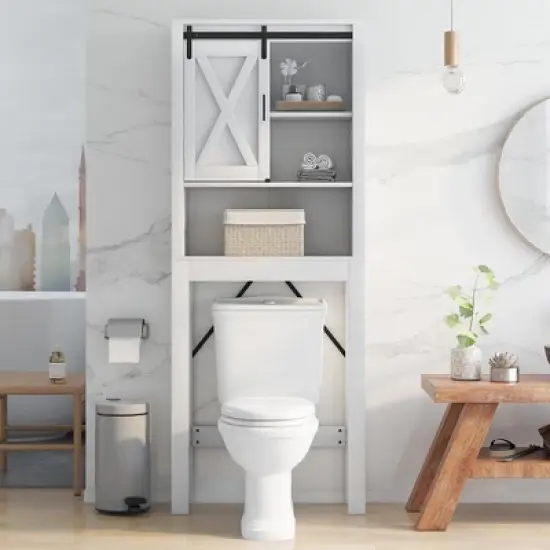 Costway Over the Toilet Bathroom Storage Cabinet with Sliding Barn Door & Adjustable Shelf image {8}
