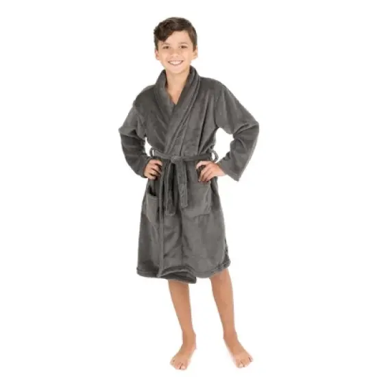Leveret Kids Shawl Collar Fleece Solid Color Robe image {10}