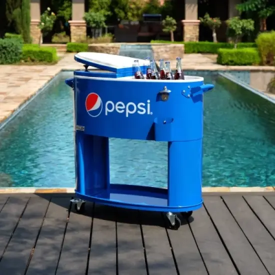Permasteel 80qt Pepsi Oval Sporty Outdoor Cooler Cart image {1}