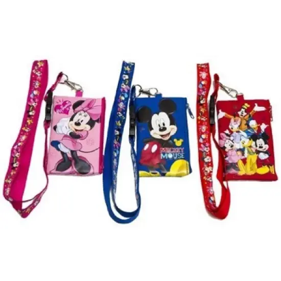 3 X Disney Mickey Minnie & Friends Lanyard with ID Badge Holder Wallet Coin Purse Ticket Key Chain image {3}