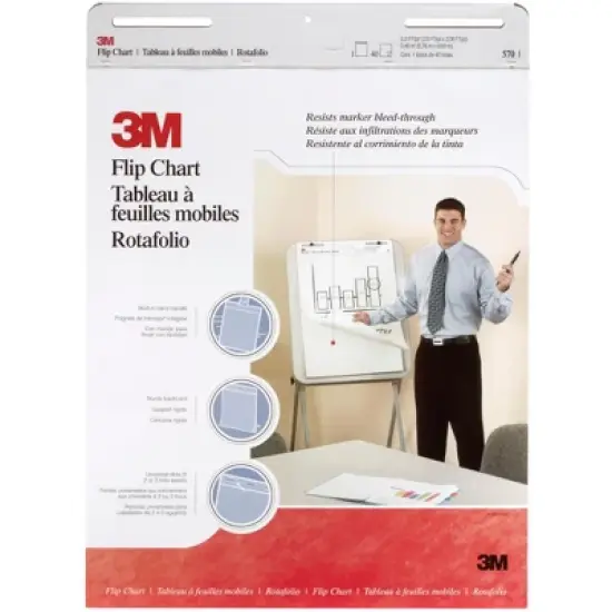 3M Unruled Flip Chart with Bleed-Resistant Paper, 25 x 30 Inches, White, 40 Sheets, Pack of 2 image {2}