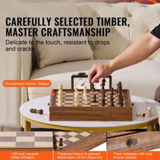 VEVOR Solid Wood Chess Set, 15 inch  2-IN-1 Chess Checkers Game Set, Chess Board Games with Storage Drawer & Weighted Chess Checkers Pieces image {2}