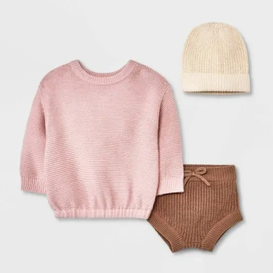 Grayson Collective Baby Girls' Beanie & Sweater Set - Pink/Brown image {4}