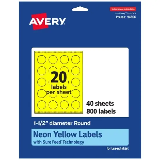 Avery Neon Yellow Paper Labels, 1.5" Diameter Round image {11}