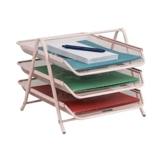 Mind Reader 3-Tier File Storage for Office Metal Mesh Pink image {7}