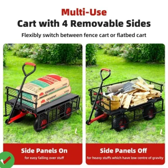 Steel Garden Cart, 880LBS/1400LBS Heavy Duty Garden Dump Cart, Meatl Utility Wagon with Removable Sides & 180&deg; Rotating Handle image {5}