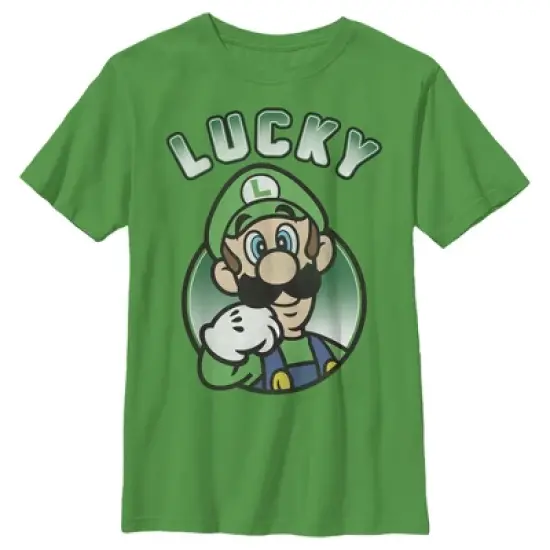 Boy's Nintendo Super Mario St. Patrick's Day Lucky Luigi Retro T-Shirt image {3}