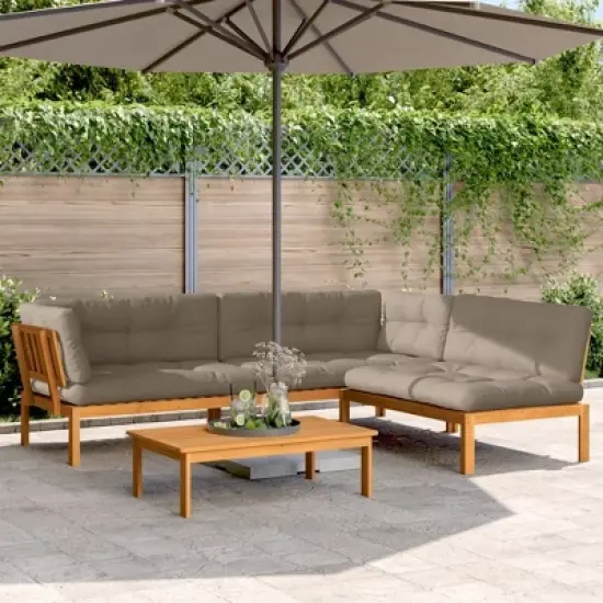 vidaXL Patio Pallet Sofa Set with Cushions Furniture, 4 Piece Modular Acacia Wood Outdoor Furniture, Suitable for Garden, Patio, Terrace - Brown/Taupe image {1}