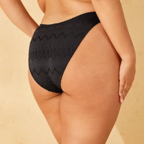 Women's Eyelet Low-Rise High Leg Extra Cheeky Bikini Bottom - Wild Fable&trade; Black image {4}