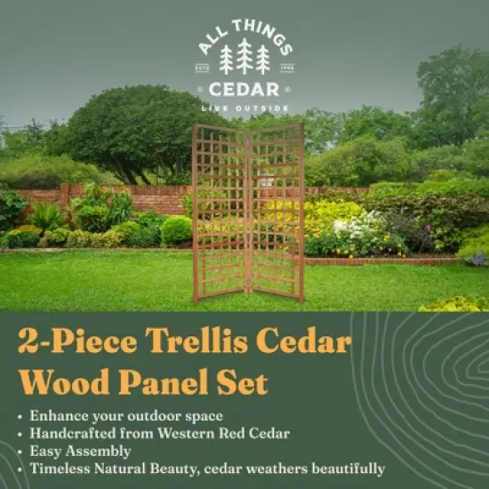 All Things Cedar 2-Piece" Outdoor Single Trellis Handcrafted for Climbing Plants with Snug-Fitting Parts and Sanded Finish for Patio Privacy Screens image {1}