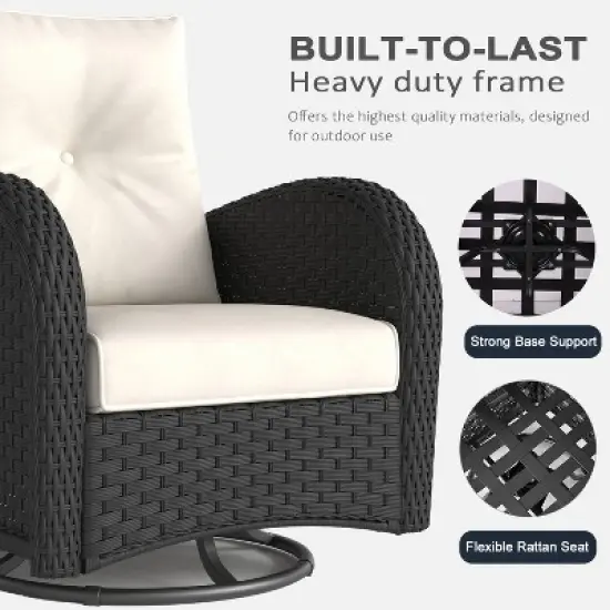 LayinSun Outdoor Patio Furniture Set, Black Rattan Wicker Sectional Swivel Rocker Chairs Sets image {3}