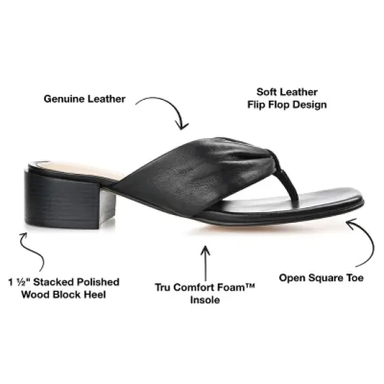 Journee Signature Womens Genuine Leather Francine Slip On Stacked Heel Sandals image {7}