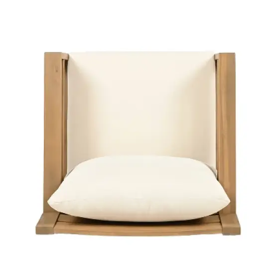Christopher Knight Home Barnaby Outdoor Acacia Wood Slat Design Upholstered Club Chair, Beige image {4}