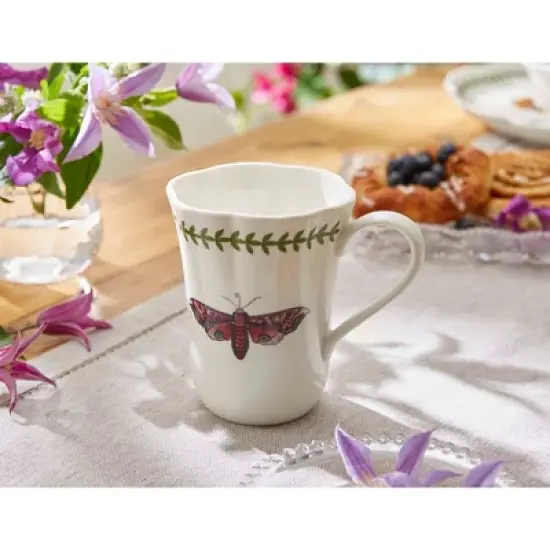 Portmeirion Botanic Garden Lotus Blossom 14oz Mug - Butterfly Porcelain Coffee Cup with Laurel Leaf Border - Dishwasher & Microwave Safe image {3}