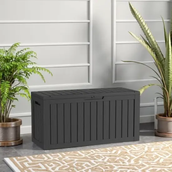 MAYEERTY 80 Gallon Large Capacity Outdoor Deck Box for Patio Furniture Cushions, Pillow with Wheels, Black image {6}