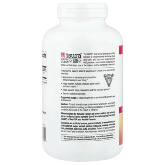 Natural Factors Magnesium Citrate, 360 Capsules (150 mg Per capsule) image {2}