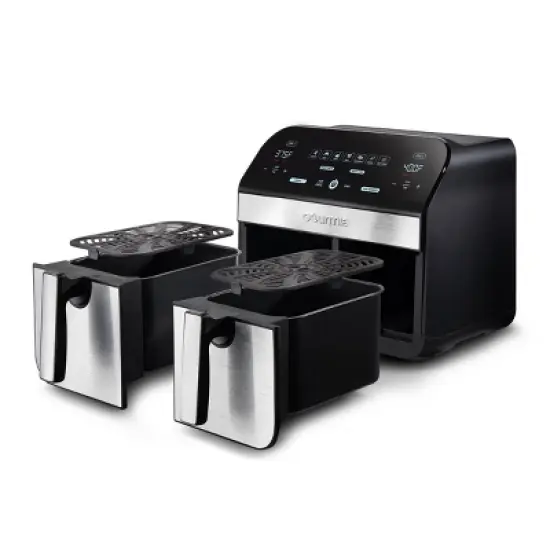 Gourmia 10-Qt. Dual Basket Digital Air Fryer with Smart Finish & Match Cook Black Stainless Steel: 1-Year Warranty, Dishwasher-Safe Parts image {4}