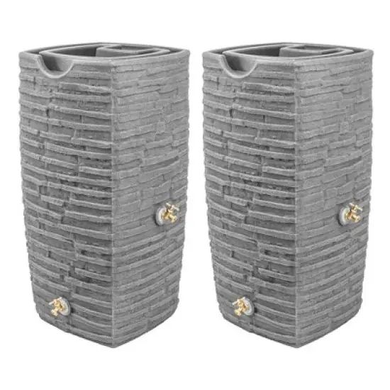 Good Ideas Impressions Riverwalk 50 Gallon Faux Slate Surface Dual Spigot Rain Barrel with 2 Brass Spigots and Screen, Dark Granite (2 Pack) image {6}