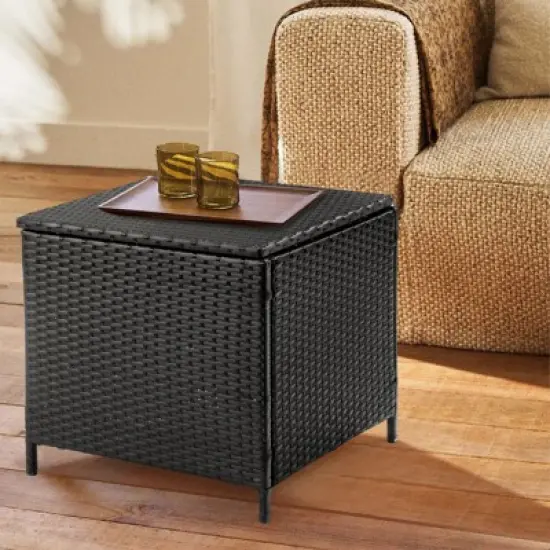 Karl Home Patio Black Square Wicker Side Table image {5}