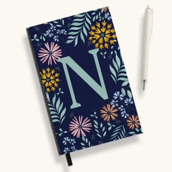 Personalization Mall Flowery Initial Personalized Journal Mint/Navy image {14}