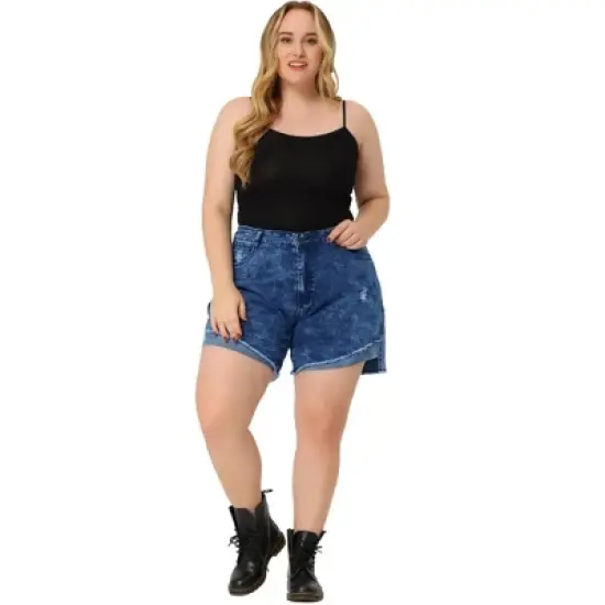 Agnes Orinda Women's Plus Size High Rise Fashion Denim Roll-Up Stretched Ripped Jean Shorts image {2}