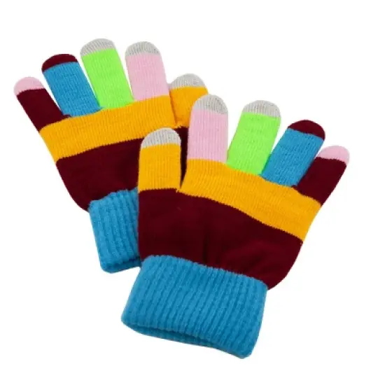 Fosmon Touchscreen Gloves, Winter Knit Gloves with Touch screen Fingers for Men & Women, Superb Accuracy on 3 Conductive Fingertips - Rainbow image {1}