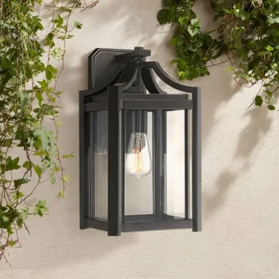 Franklin Iron Works Rockford Rustic Farmhouse Outdoor Wall Light Fixture Black 16 1/4" Clear Beveled Glass for Post Exterior Barn Deck House Porch image {1}