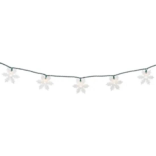 Northlight 10-Count White Glittered Snowflake Christmas Light Set, 6ft Green Wire image {6}