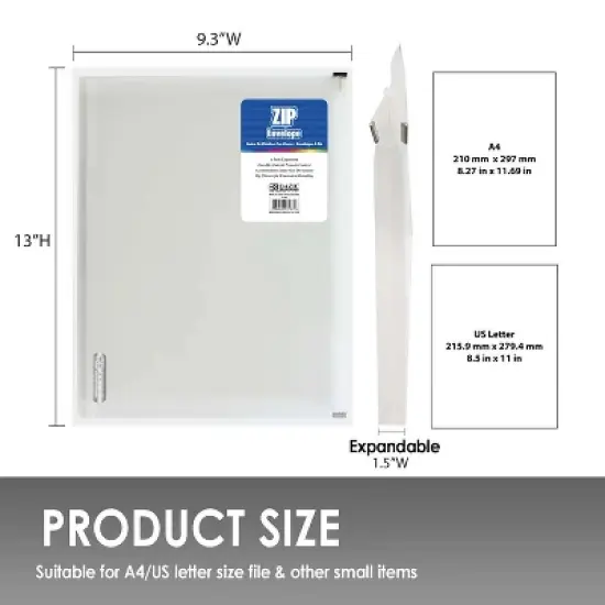 BAZIC Products&reg; Clear Letter Size Zip Envelope, Pack of 12 image {2}