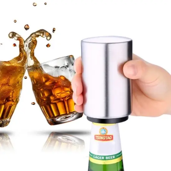 Magnetic Automatic Bottle Cap Opener Stainless Steel Push Down Bottle Opener Kitchen Gadgets image {6}