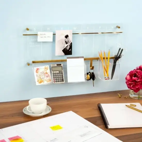 Acrylic Magnetic Memo Wall Strip - russell+hazel: Clear Office Wall Organizer, Desk Organization Set, 24.25" Width image {2}