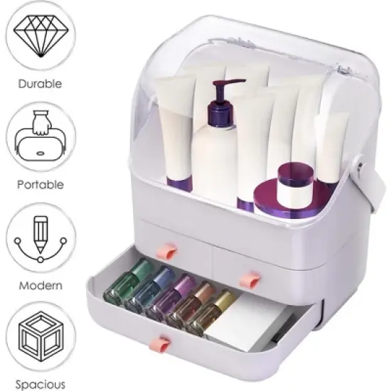 Cosmetics Organizer Countertop Makeup Holder, Plastic Caddy Skincare Organizers and Storage, Bathroom Shelf Organizer w/Portable Handle - Elavain image {2}