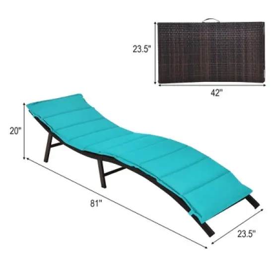 Costway 2PCS Patio Rattan Folding Lounge Chair Chaise Double Sided Cushion Turquoise image {2}