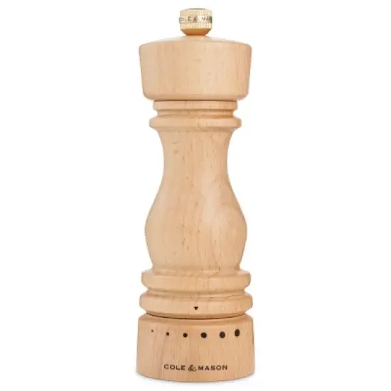 Cole & Mason London Pepper Mill &ndash; Premium Wood Design - Adjustable for Fine to Coarse Seasonings - Uses Carbon Steel Mechanism - Beech Wood, 7" image {1}