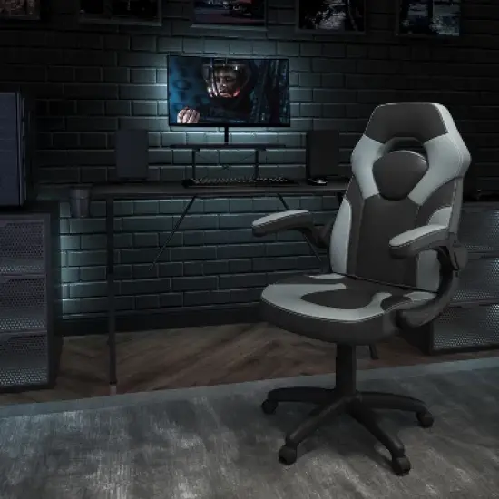 Emma and Oliver Gaming Desk & Chair Set with Cup Holder, Headphone Hook, and Monitor Stand image {1}