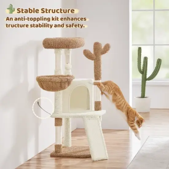 Yaheetech 42&Prime; Height Cactus Cat Tree with Platform, Condo, Basket, Scratching Posts, Board & Hanging Ball image {6}