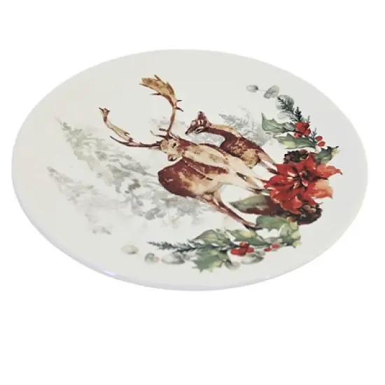 Tabletop 7.75 In Stag Snack/Dessert  Plate , Christmas Poinsettia (1PC) image {2}