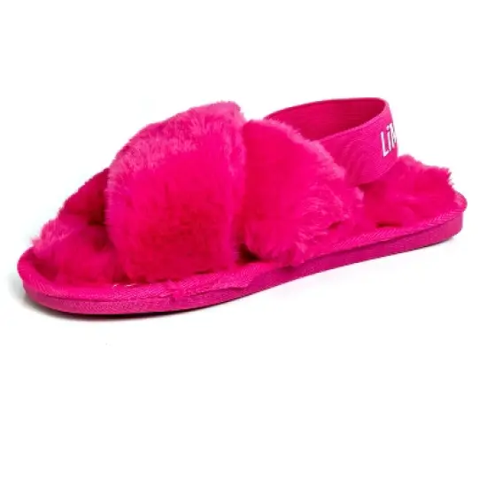 Limited Too Girl's Fuzzy Criss Cross House Slippers for Kids with Elastic Band image {6}