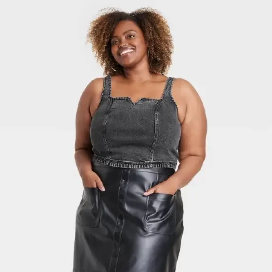 Women's Slim Fit Smocked Back Denim Corset Tank Top - Ava & Viv&trade; image {3}