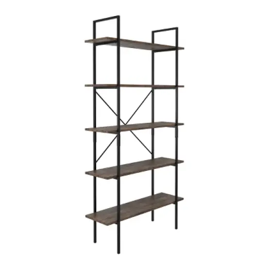Lavish Home 5-Tier Freestanding Bookshelf &ndash; Open Industrial Style Etagere Wooden Shelving, Brown Woodgrain image {7}