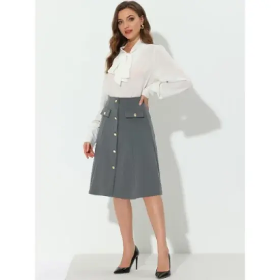 Allegra K Women's Button Decor Work A-Line Formal Knee Length Skirt image {1}