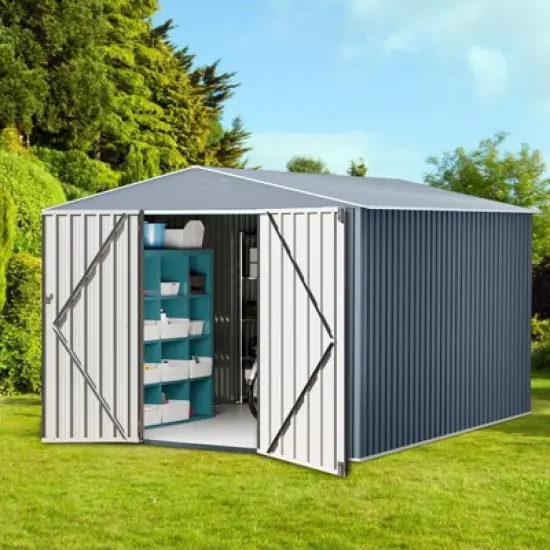 Outdoor Metal Storage Shed， Large Weatherproof Garden Shed for Tools，with Lockable Doors and Sloping Roof，for Lawn Equipment, Patio & Backyard image {9}