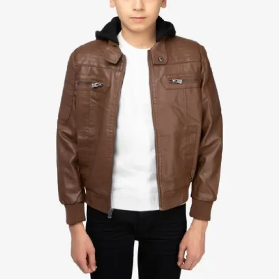 X RAY Boy's Lined PU Jacket With Knit Hood image {10}