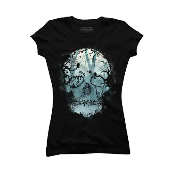 Junior's Design By Humans Dark Forest Skull By sitchko T-Shirt image {3}